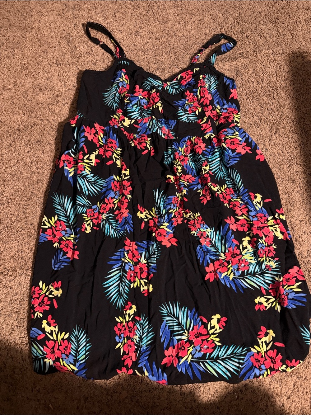 torrid Black Tropical Floral Midi Dress with Blue & Red Accents